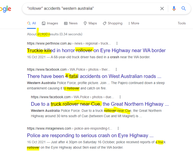 Rollover accident stats Western Australia
